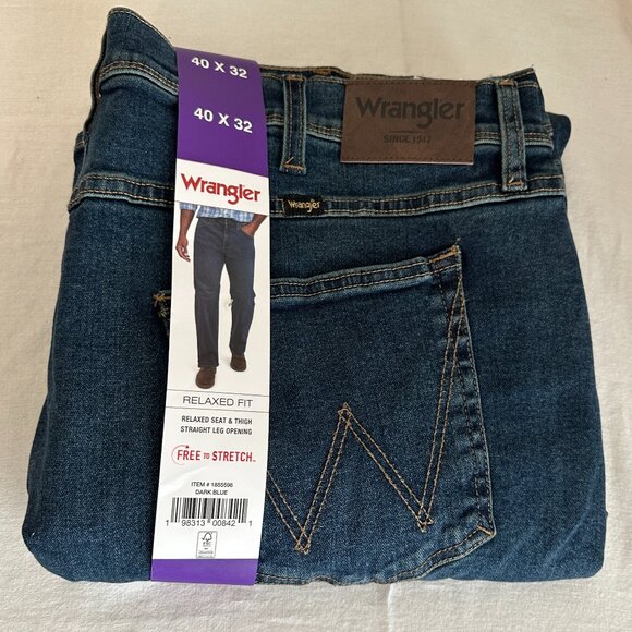 Wrangler Men's Jeans Size 40 X 32 Dark Blue Free To Stretch Relax Fit Casual NEW - Picture 16 of 16